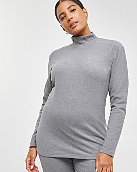 Pretty Secrets Thermal Brushed Fleece Turtle Neck Long Sleeve Top - Grey