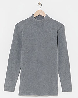 Pretty Secrets Thermal Brushed Fleece Turtle Neck Long Sleeve Top - Grey