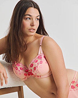 Simply Be Eliza Hearts & Lips Half Padded Balcony Bra Pink