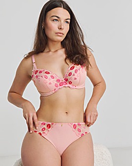 Simply Be Eliza Hearts & Lips High Leg Midi Brief Knickers Pink