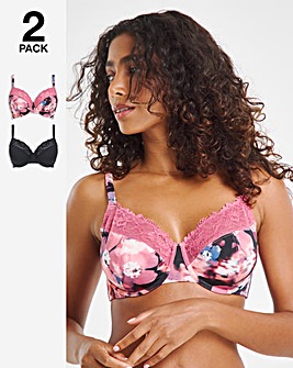 Pretty Secrets 2 Pack Adrianne Full Cup Wired Bras - Floral/Black