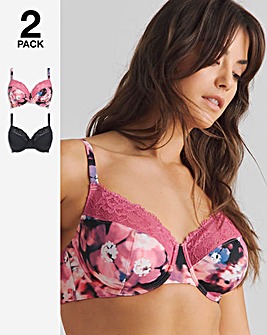 Pretty Secrets 2 Pack Adrianne Full Cup Wired Bras Floral/Black