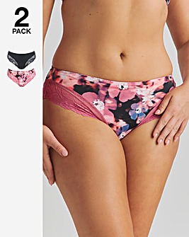 Pretty Secrets 2 Pack Adrianne Midi Brief Knickers - Floral/Black