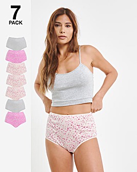 Pretty Secrets 7 Pack Full Fit Brief Knickers - Beige/Pink Floral