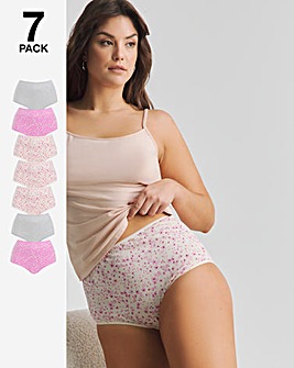 Pretty Secrets 7 Pack Full Fit Brief Knickers - Beige/Pink Floral