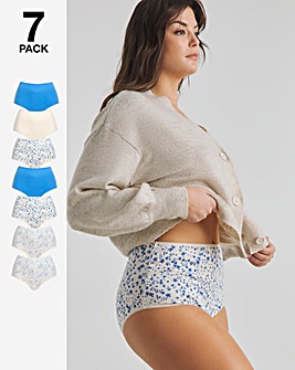 Pretty Secrets 7 Pack Full Fit Brief Knickers Blue Floral