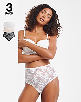 Pretty Secrets 3 Pack Full Fit Lace Knickers - Black/White/Almond