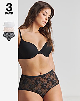 Pretty Secrets 3 Pack Full Fit Lace Knickers - Black/White/Almond