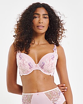 Pretty Secrets Sophia Embroidery Padded Plunge Bra Pink