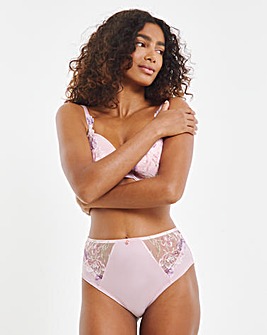 Pretty Secrets Sophia Embroidery High Leg Full Brief Knickers Pink