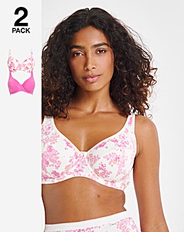 Slimma 2 Pack Cotton Full Cup Bras B-G - Pink Floral