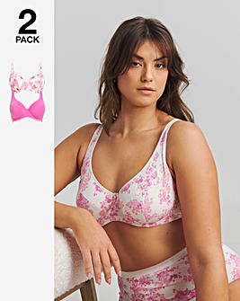 2 Pack Slimma Cotton Full Cup Bras B-G - Pink Floral