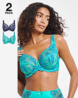 Pretty Secrets 2 Pack Ella Lace Full Cup Wired Bras B-H - Aqua/Blue