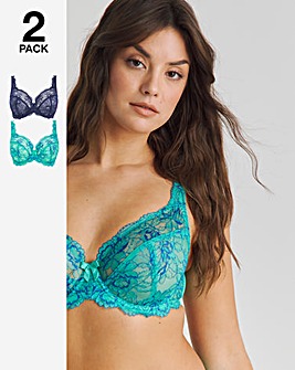 Pretty Secrets 2 Pack Ella Lace Full Cup Wired Bras C-H Aqua/Blue