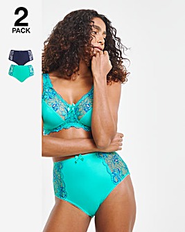 Pretty Secrets 2 Pack Ella Lace Brief Knickers Aqua/Blue