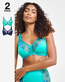 Pretty Secrets 2 Pack Ella Lace Non Wired Full Cup Bras C-F Aqua/Blue