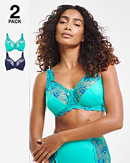 Pretty Secrets 2 Pack Ella Lace Non Wired Full Cup Bras C-F - Aqua/Blue