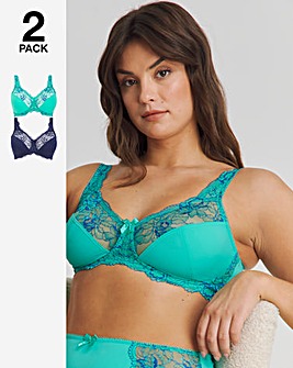 Pretty Secrets 2 Pack Ella Lace Non Wired Full Cup Bras C-F Aqua/Blue