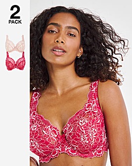 Pretty Secrets 2 Pack Ella Lace Full Cup Wired Bras C-H Pink Multi