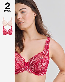 Pretty Secrets 2 Pack Ella Lace Full Cup Wired Bras C-H Pink Multi