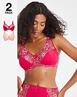 Pretty Secrets 2 Pack Ella Lace Non Wired Full Cup Bras C-F - Pink Multi