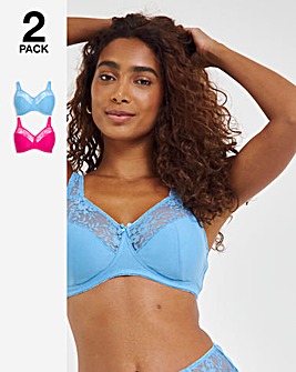 Pretty Secrets 2 Pack Cotton Lace Non Wired Full Cup Bras B-G Pink/Blue