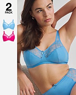 Pretty Secrets 2 Pack Cotton Lace Non Wired Full Cup Bras B-G Pink/Blue
