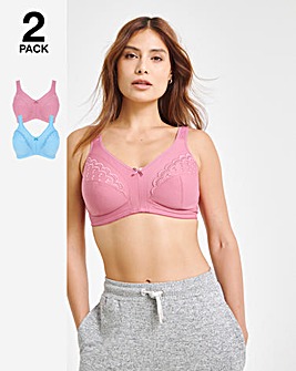 Pretty Secrets 2 Pack Sally Minimiser Non Wired Bras D-J Blue/Pink