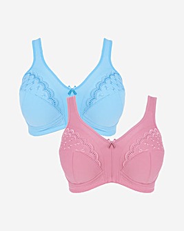 Pretty Secrets 2 Pack Sally Minimiser Non Wired Bras D-J Blue/Pink