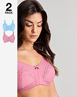 Pretty Secrets 2 Pack Sally Minimiser Non Wired Bras D-J Blue/Pink