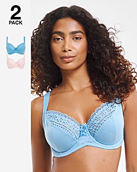 Pretty Secrets 2 Pack Jane Full Cup Wired Bras D-K - Pink/Blue