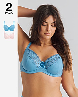 Pretty Secrets 2 Pack Jane Full Cup Wired Bras D-K Pink/Blue