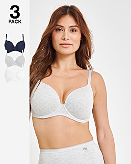 Pretty Secrets 3 Pack Cotton T-Shirt Bras B-F Grey/White/Navy