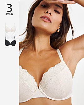 Pretty Secrets 3 Pack Harper Lace Ribbed Plunge T-Shirt Bras B-F