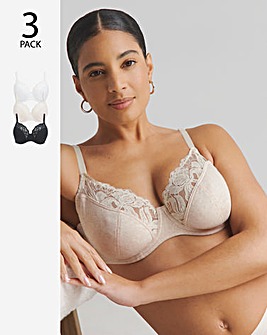 Pretty Secrets 3 Pack Harper Lace Ribbed Full Cup Wired Bras B-G