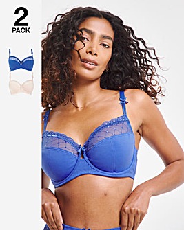 Pretty Secrets 2 Pack Rachel Embroidery Balcony Bras B-G - Blue/Cream