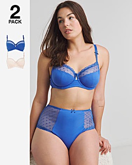 Pretty Secrets 2 Pack Rachel Embroidery Balcony Bras B-G Blue/Cream