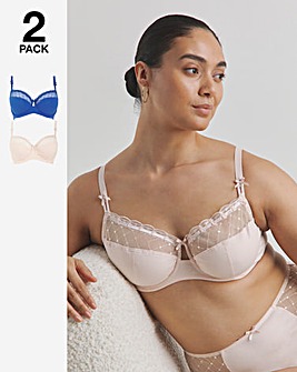 Pretty Secrets 2 Pack Rachel Embroidery Balcony Bras B-G Blue/Cream