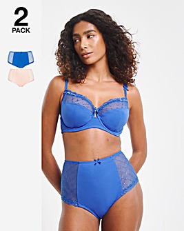 Pretty Secrets 2 Pack Rachel Embroidery Deep Brief - Blue/Cream