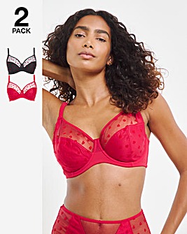 Pretty Secrets 2 Pack Hannah Heart Everyday Full Cup Wired Bras - Red/Black