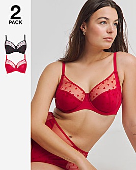 Pretty Secrets 2 Pack Hannah Heart Everyday Full Cup Wired Bras - Red/Black