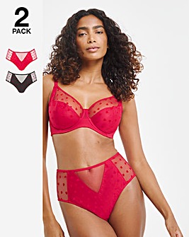 Pretty Secrets 2 Pack Hannah Heart Everyday Full Brief Knickers - Red/Black