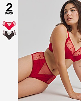 Pretty Secrets 2 Pack Hannah Heart Everyday Full Brief Knickers - Red/Black