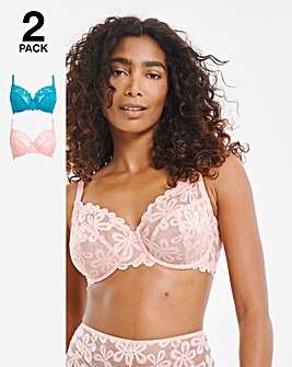 2 Pack Daisy Lace Full Cup Bras B-G - Blue/Pink