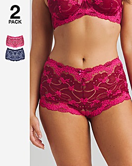 Pretty Secrets 2 Pack Grace Lace Short Brief Knickers Raspberry/Navy