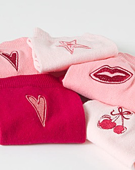 Pretty Secrets 5 Pair Pack Embroidery Ankle Socks Wide Fit