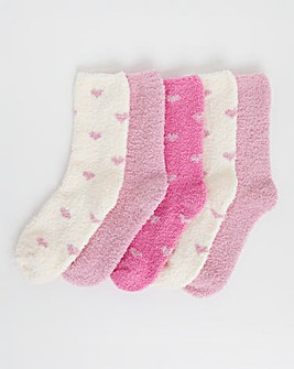 5 Pair Pack Fluffy Socks Hearts