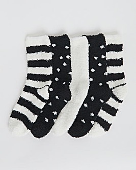 5 Pair Pack Fluffy Socks Spot/Stripe