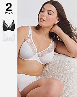 Pretty Secrets New Sarah 2 Pack Wired Full Cup Bras B-G White/Black