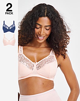 Pretty Secrets New Sarah 2 Pack Non Wired Full Cup Bras B-G Navy/Blush